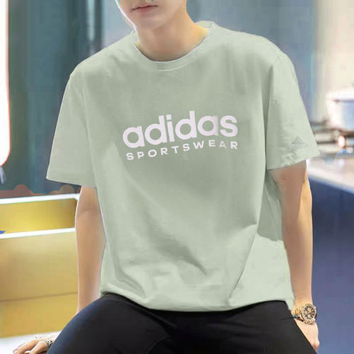 阿迪达斯绿色短袖男夏季新款纯色百搭半袖棉宽松篮球简约美式T恤