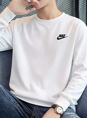 NIKE耐克2026年新款长袖薄款运动T恤男士纯棉上衣圆领透气打底衫