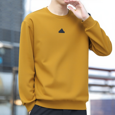 阿迪达斯黄色卫衣男士外套秋季户外健身训练运动服休闲圆领套头衫