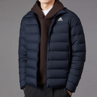 阿迪达斯冬季户外新款轻便排骨羽绒服男运动休闲保暖外套藏蓝色