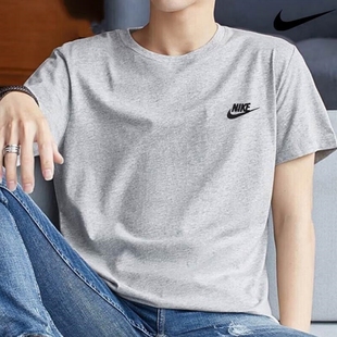 运动装 纯棉T恤男士 夏季 新款 Nike耐克灰色短袖 圆领上衣五分袖 正品