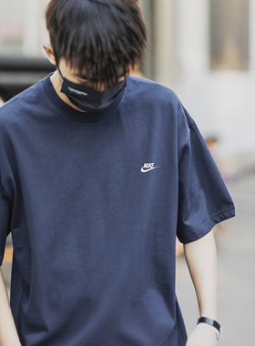 藏蓝色短袖Nike耐克夏季新款纯棉运动T恤男子宽松五分袖正品上衣