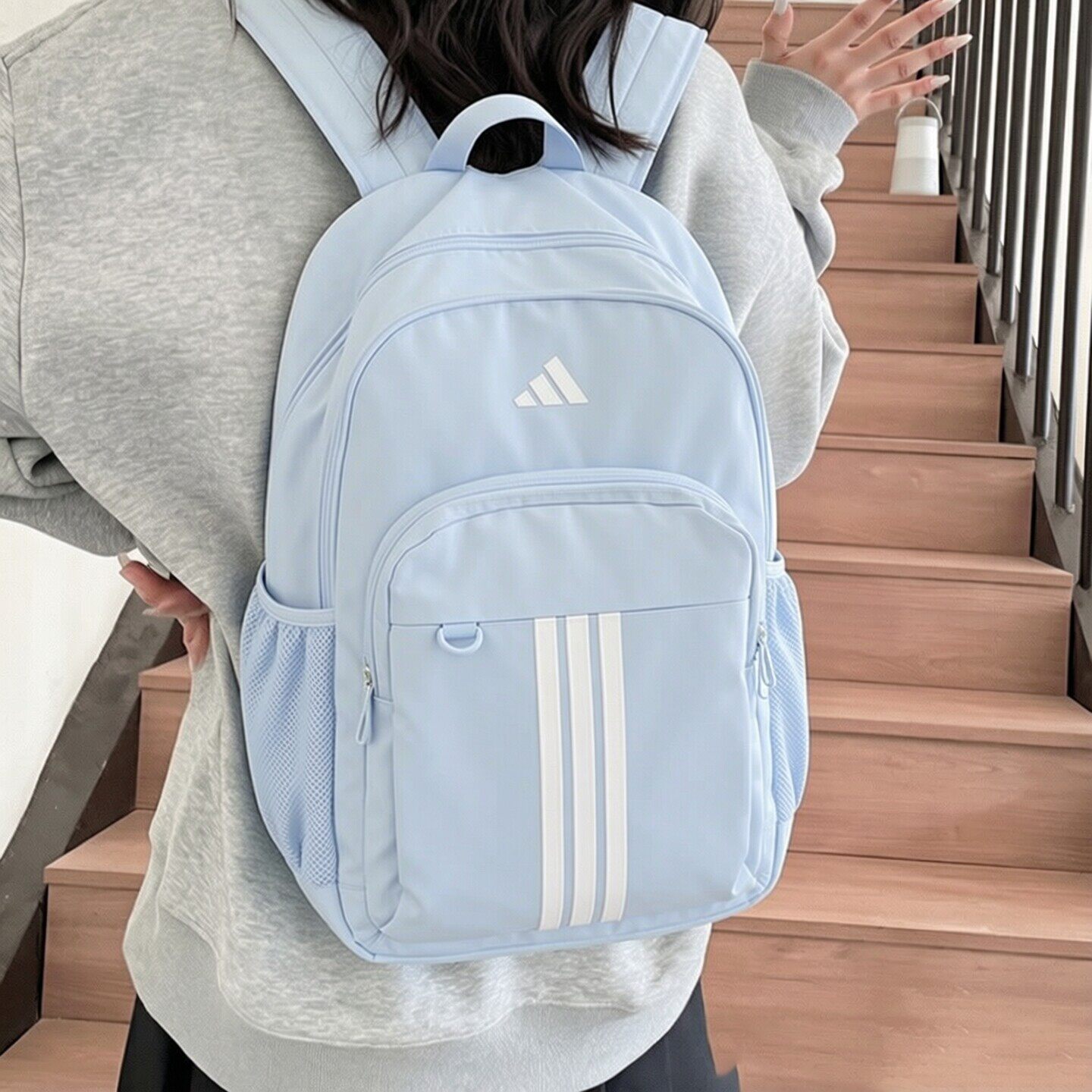 阿迪达斯双肩包男女新款旅行休闲运动大容量背包电脑蓝色学生书包