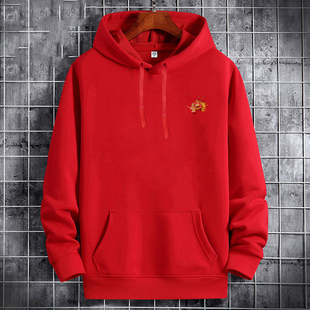 卫衣外套 休闲宽松套头衫 阿迪达斯红色连帽卫衣男龙年新年款 男装