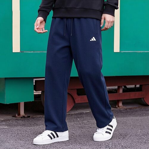 阿迪达斯蓝色裤子男春季新款针织美式复古长裤篮球卫裤直筒运动裤