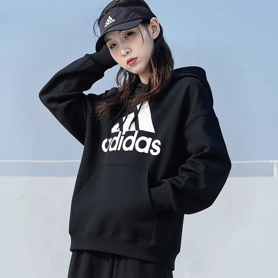 阿迪达斯连帽卫衣女秋季新款宽松美式大Logo运动服纯棉套头衫外套