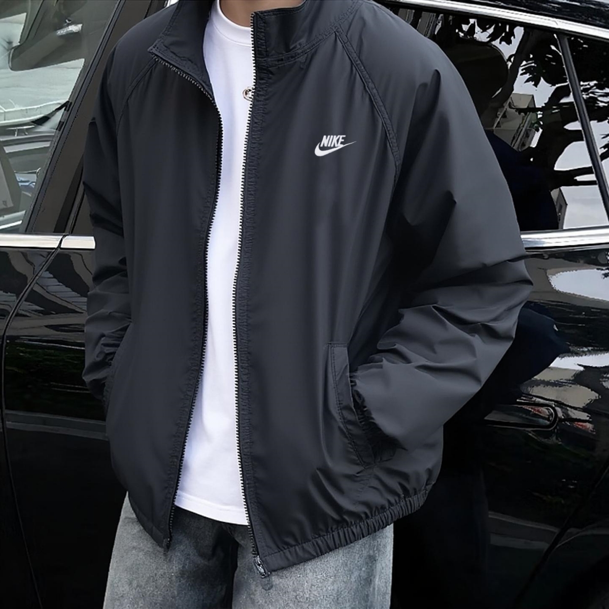 Nike耐克立领外套内衬网眼运动服秋季新款男子夹克梭织上衣防风衣