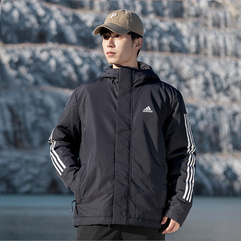 阿迪达斯棉服男冬季新款中长款棉袄防风运动棉衣正品连帽加厚外套
