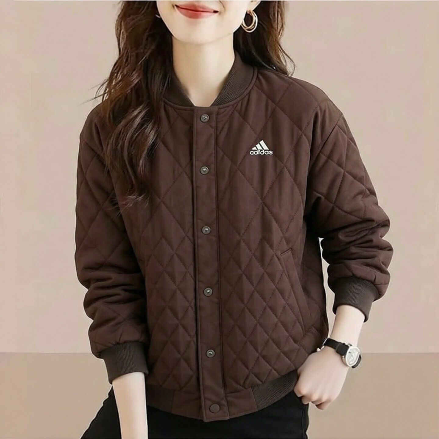 阿迪达斯保暖轻薄防风棉衣女新款复古菱格夹棉棒球服外套运动休闲