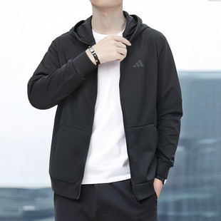 阿迪达斯外套男款秋季新款开衫连帽卫衣针织夹克透气跑步运动服