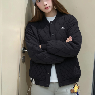 阿迪达斯轻薄棉服女秋季加厚宽松复古校园韩版防风拒水夹棉棒球服