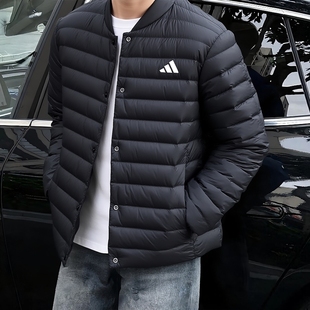 阿迪达斯轻薄羽绒服男冬季新款加厚外套排骨男士美式棒球服鸭绒衣