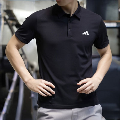 阿迪达斯翻领短袖男装夏季新款冰丝凉感polo衫男体恤速干健身T恤