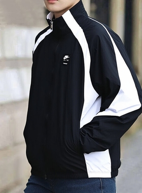 Nike耐克运动外套男秋季梭织防风宽松立领拉链休闲夹克上衣HV0881