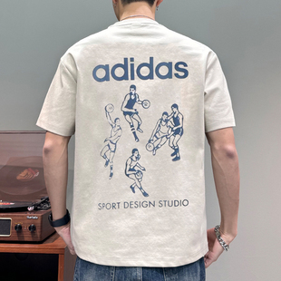 运动T恤宽松棉篮球训练服透气休闲半袖 阿迪达斯短袖 新款 夏季 男装