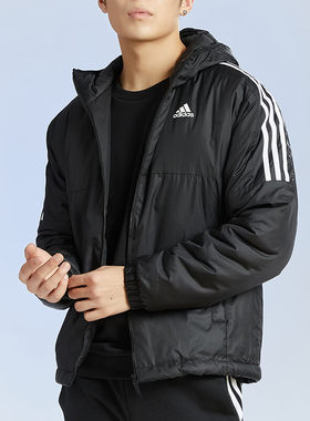 阿迪达斯棉服男装秋冬季新款保暖棉衣防风棉袄三条纹夹克加厚外套