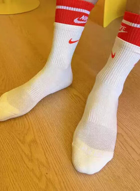 耐克运动袜新年款红色假两件中筒袜男女袜休闲健身袜运动袜FN3148