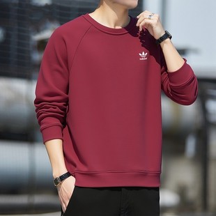 阿迪达斯三叶草酒红色卫衣男美式复古休闲运动卫衣休闲上衣外套