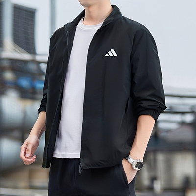 正品阿迪达斯男装夹克立领休闲运动服防风梭织跑步外套JM1772