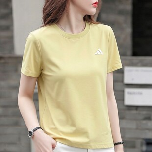 adidas阿迪达斯短袖女t恤夏季新款透气宽松韩版纯色速干运动半袖