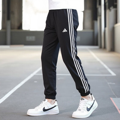 阿迪达斯薄款裤子男夏季新款三条杠长裤快干透气篮球美式运动裤男