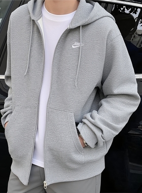 灰色连帽外套Nike耐克正品男装秋季新款宽松休闲运动服夹克FN3862