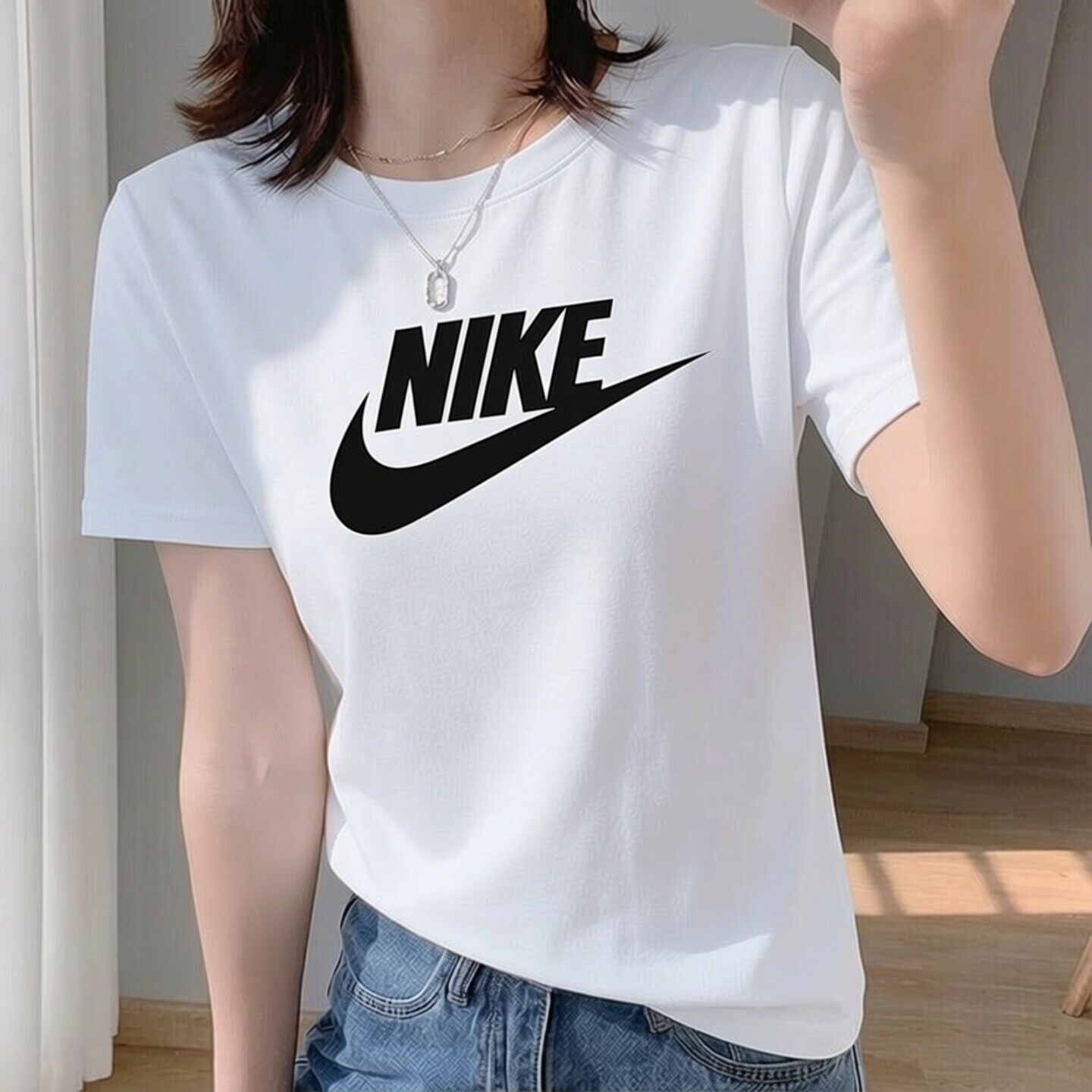 Nike耐克大标印花短袖女子纯棉运动T恤夏季新款圆领上衣跑步半袖