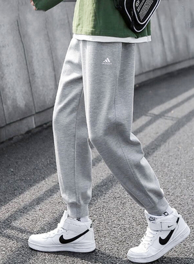 阿迪达斯灰色运动裤男裤秋季新款健身裤子舒适休闲裤小脚裤长裤