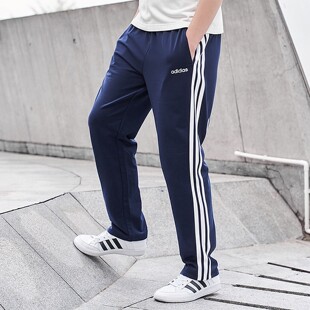 阿迪达斯蓝色运动裤男裤夏季新款三条纹透气休闲裤直筒健身长裤