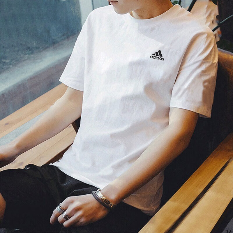 阿迪达斯白色T恤男夏季新款透气运动服棉质休闲圆领宽松男士短袖
