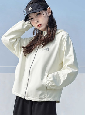 阿迪达斯米白外套女春季新款休闲宽松百搭棒球服防风衣女梭织夹克
