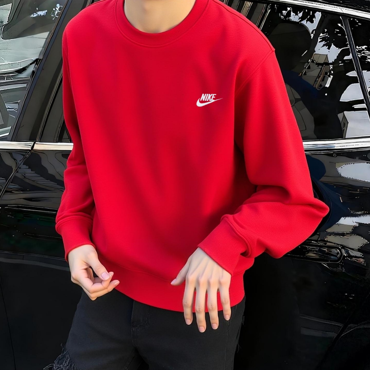 耐克官方正品红色厚款卫衣男外套