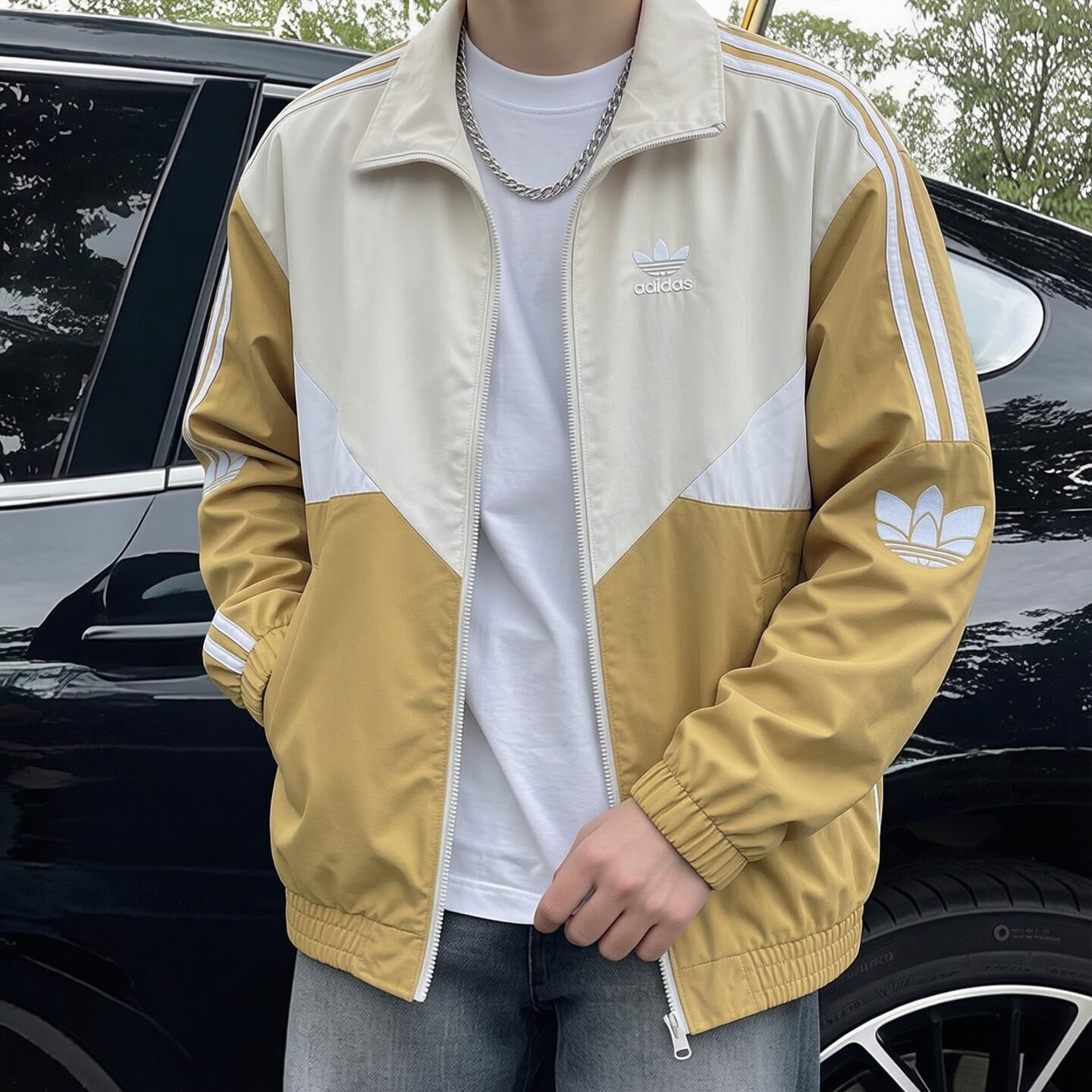阿迪达斯外套男秋新款复古夹克立领休闲宽松撞色梭织棒球服KC3118