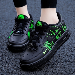 Nike耐克鞋子正品空军一号板鞋黑色运动鞋新款AF1厚底女鞋休闲鞋