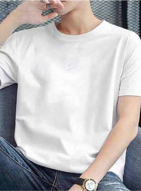 Nike耐克纯色短袖男白色纯棉透气宽松大码休闲运动透气半袖DO7393