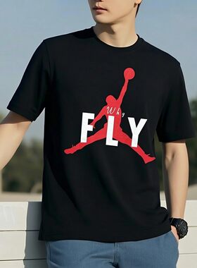 Jordan乔丹正品篮球短袖黑色印花T恤新款AJ运动装男士纯棉上衣潮