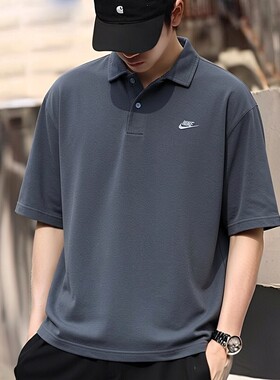 Nike耐克灰色POLO衫休闲男士亨利衫夏季新款短袖纯棉健身运动T恤