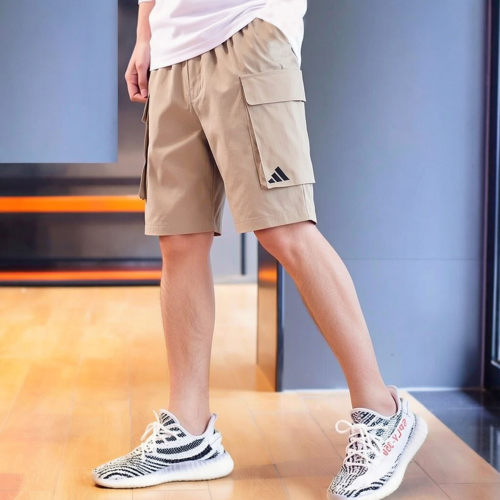 adidas短裤男夏季新款透气复古宽松卡其色休闲篮球美式工装五分裤