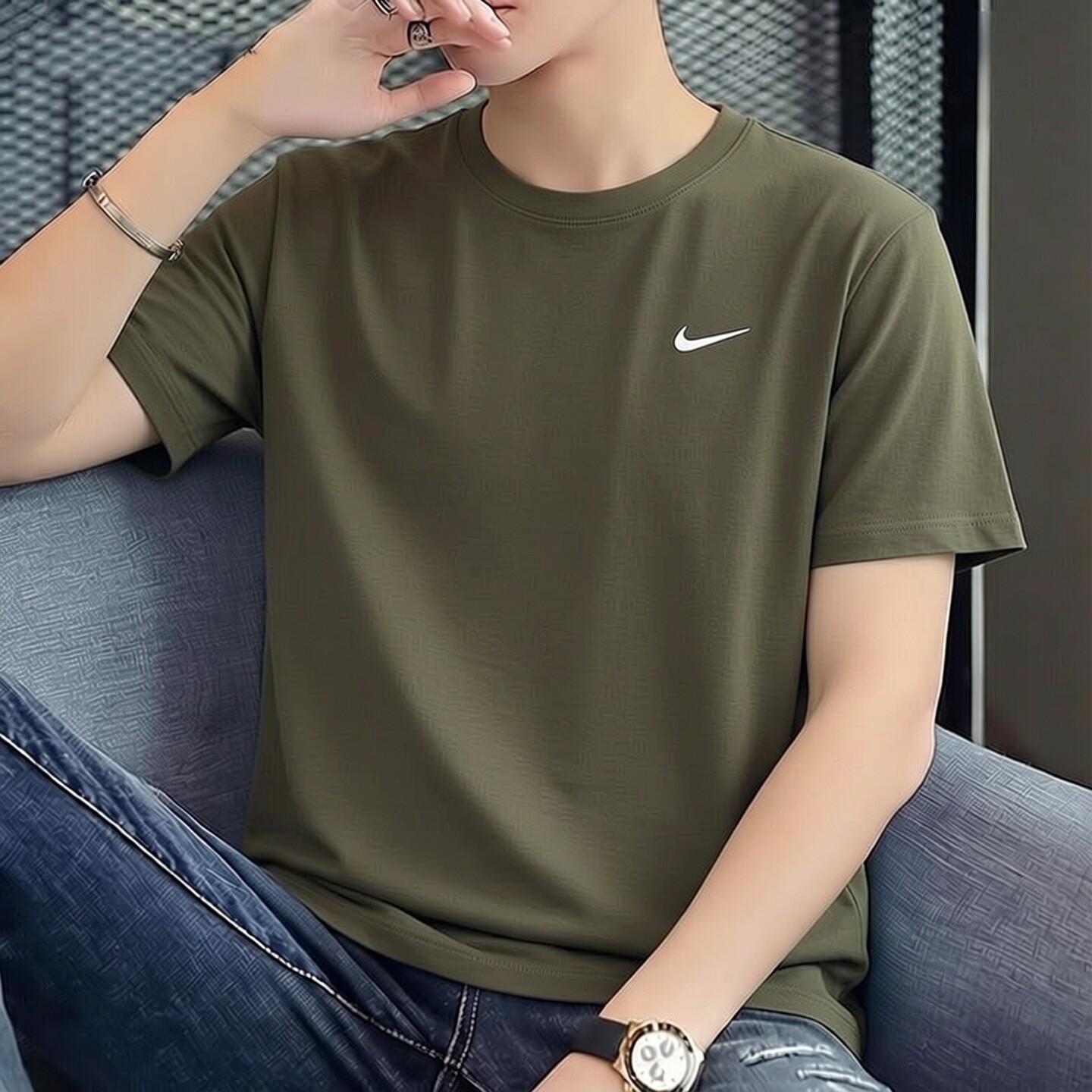 Nike耐克绿色短袖纯棉男士T恤2026年新款上衣健身训练服薄运动装