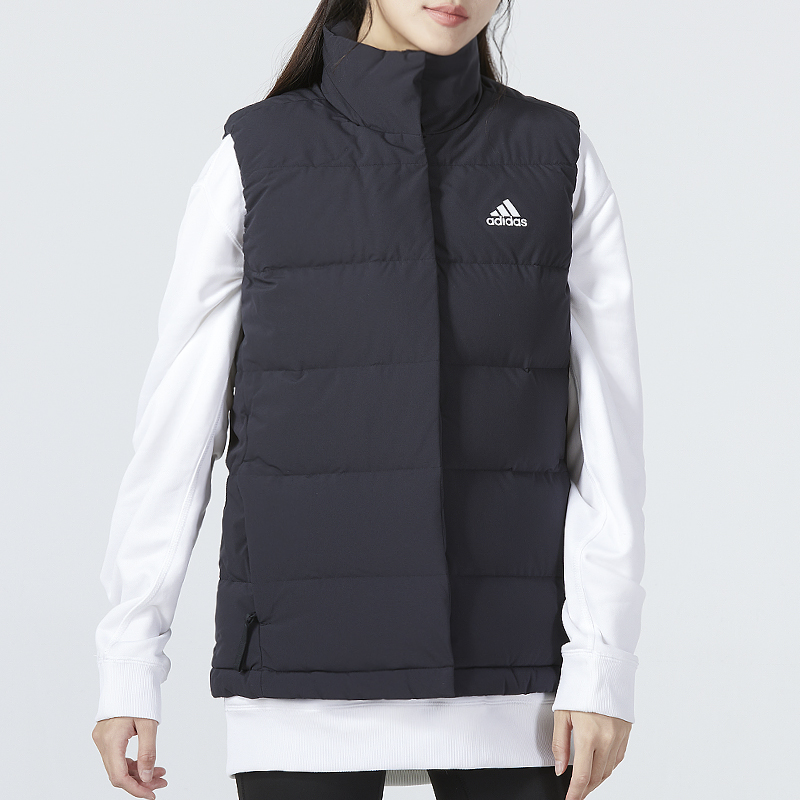 阿迪达斯 羽绒马甲女装冬季健身训练运动服保暖休闲立领防风背心