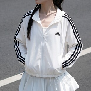 阿迪达斯白色棒球服女春季新款薄款透气防风衣美式复古短款外套女