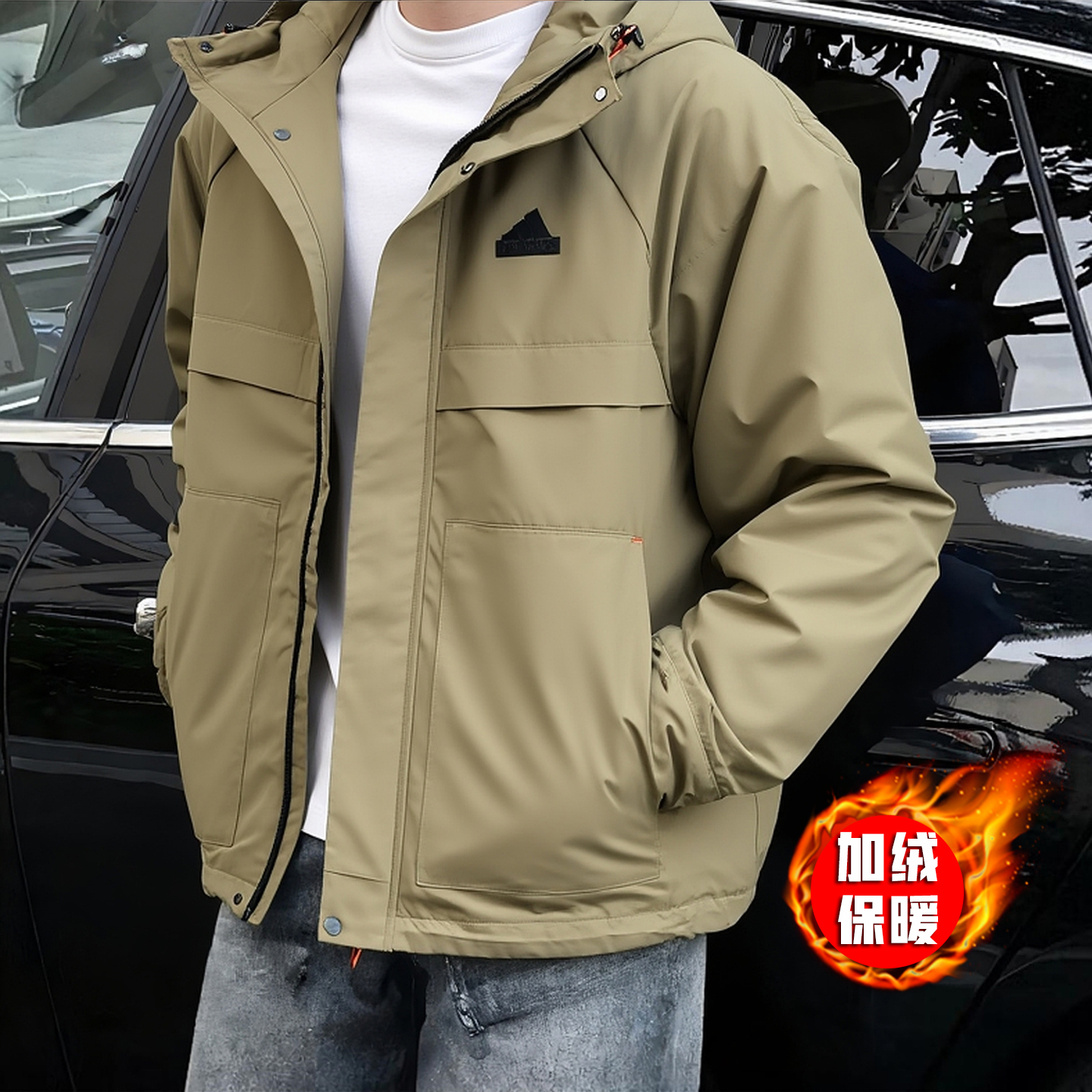 正品假一赔十加绒防风衣男外套冬