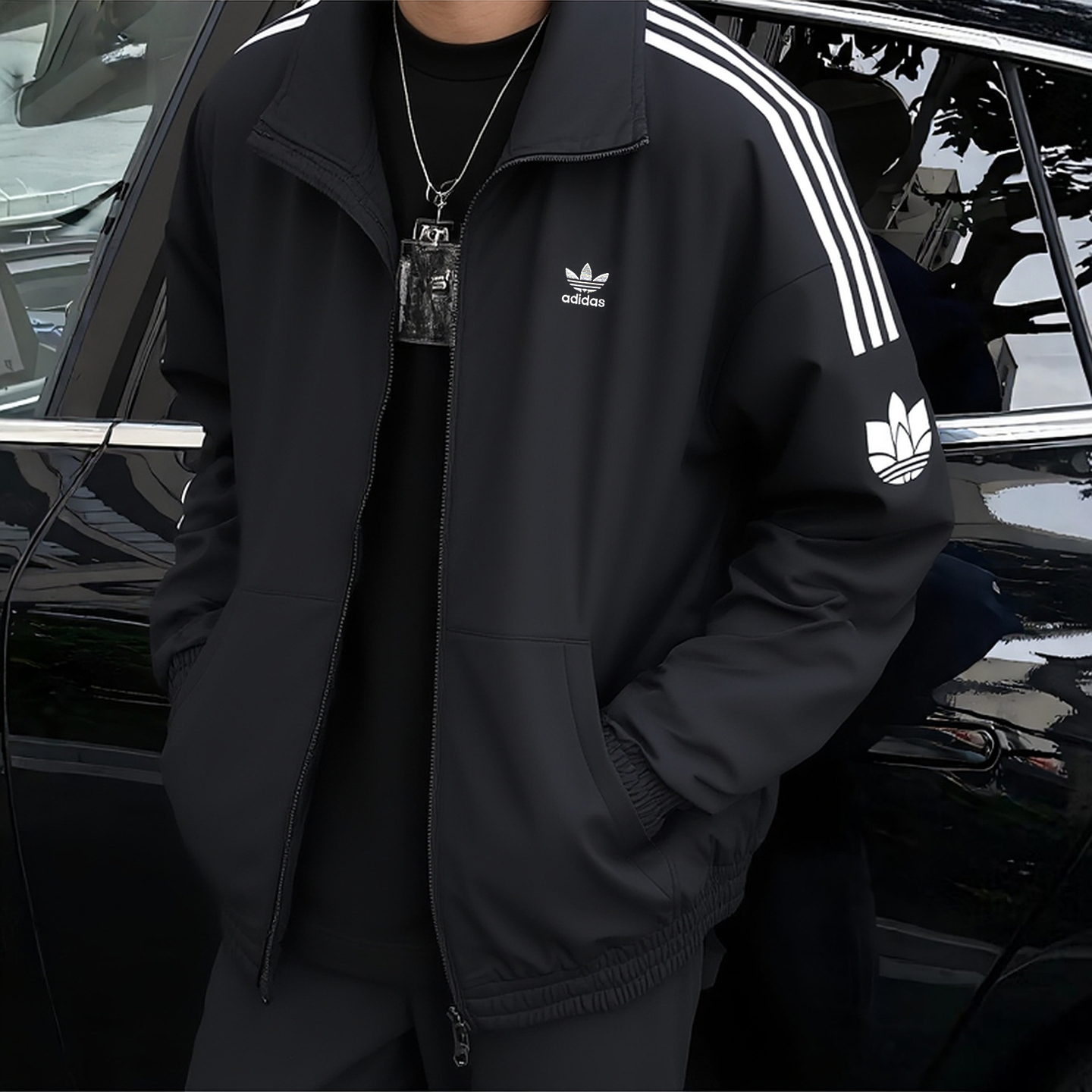 阿迪达斯三叶草外套男秋季新款立领夹克宽松大码篮球复古棒球服男