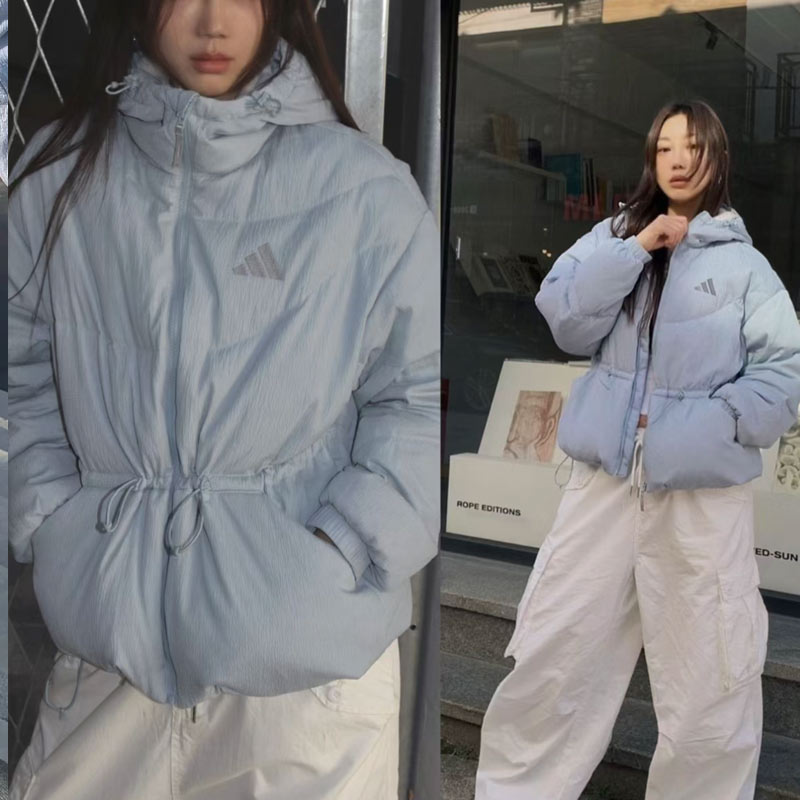 正品假一赔十收腰蓝色羽绒服女装