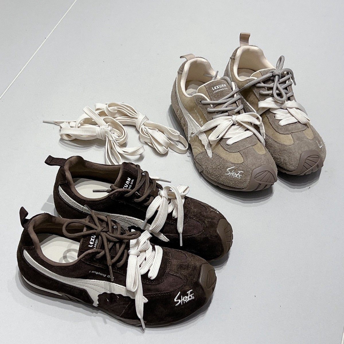 2025秋新款拼色系带休闲百搭磨砂牛皮复古德训鞋平底运动阿甘女鞋,女鞋,时尚休闲鞋,淘宝优惠券,粉丝福利购,淘宝优惠卷