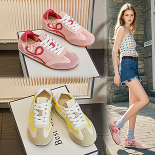 乌拉草猪皮鞋垫真皮阿甘鞋女2026春夏新款平底运动德训鞋纯色女鞋