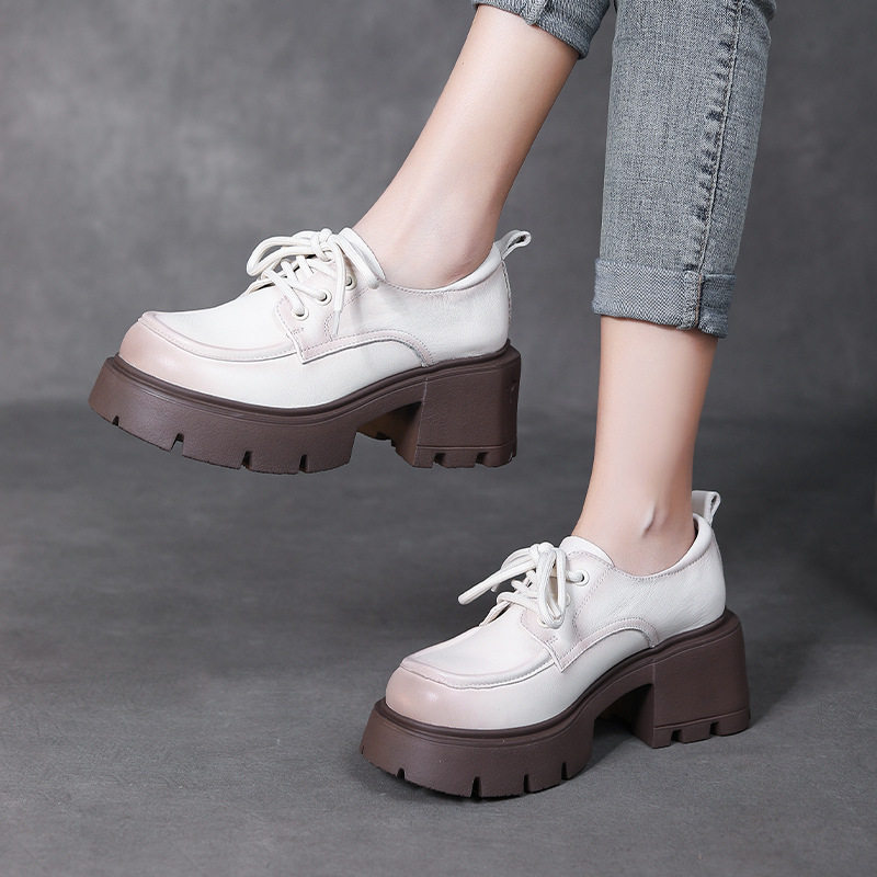 超轻单鞋厚底高跟女年新款真皮英伦风百搭小皮鞋一脚蹬乐福鞋,女鞋,乐福鞋（豆豆鞋）,淘宝优惠券,粉丝福利购,淘宝优惠卷