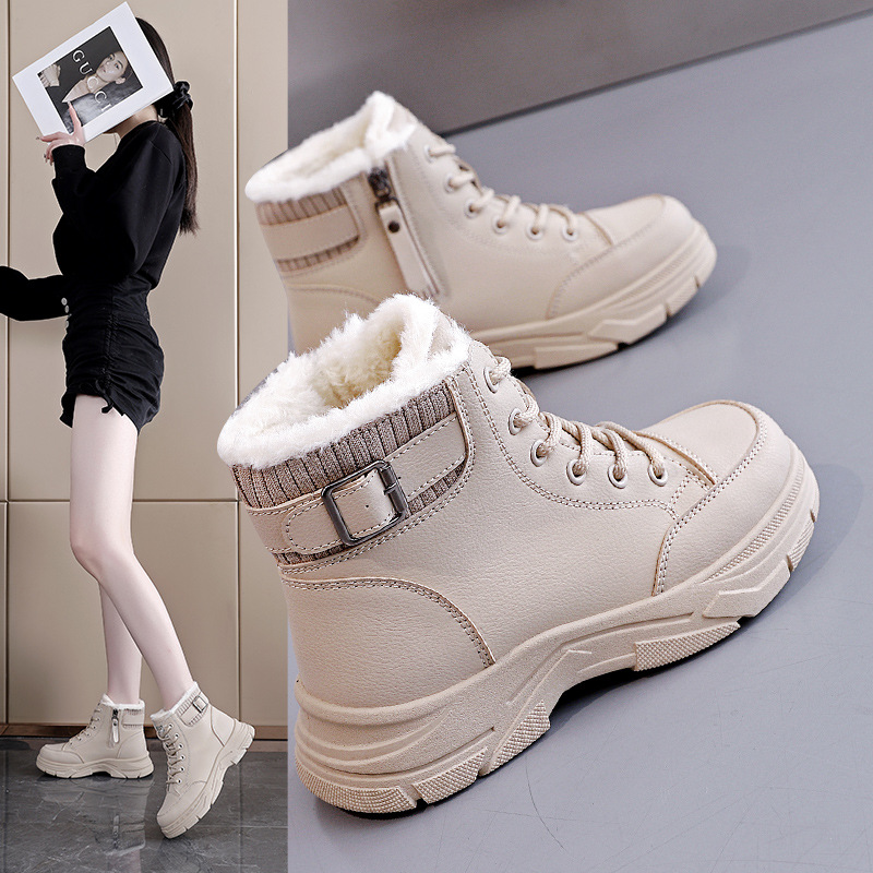 冬天真皮厚底棉鞋加绒高帮雪地靴女2025冬季新款百搭冬鞋中筒靴子