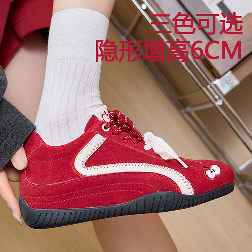 真皮54131emoji-lab系列苹果鞋红色薄底赛车鞋小个子隐形内增高德