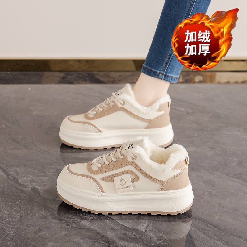 真皮冬季女鞋加绒小白鞋子女韩版百搭厚底加厚保暖棉鞋运动鞋休闲